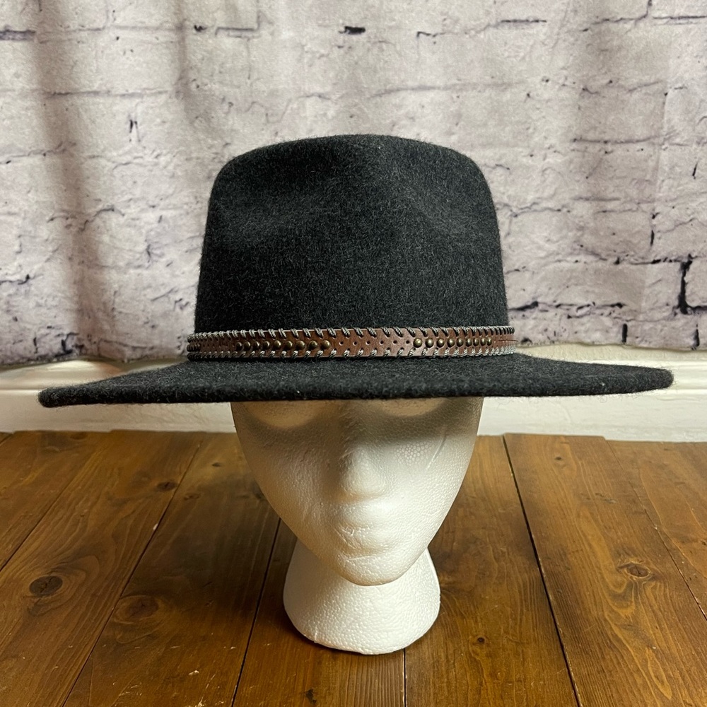 C.C. Heather dark gray wool flat brim hat